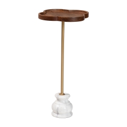 Baxton Studio Gezana Drink Table with Marble Base - Compact Pedestal Accent Table with Clover Tray Top for Living Room or Sofa Side